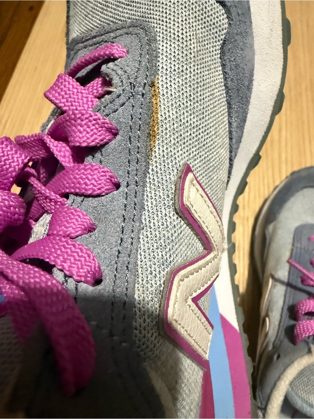 New Balance Women's Gray Sneakers with Pink and Light Blue Accents - Picture 9 of 9